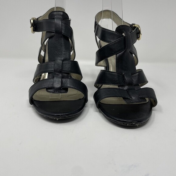 Tahari Mickey High Heel T-Strap Sandals Black Leather Ankle Strap Size 7.5 - Picture 2 of 12